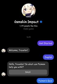 How to begin Paimon's Quiz on Genshin Impact's Messenger profile (Image via Messenger)